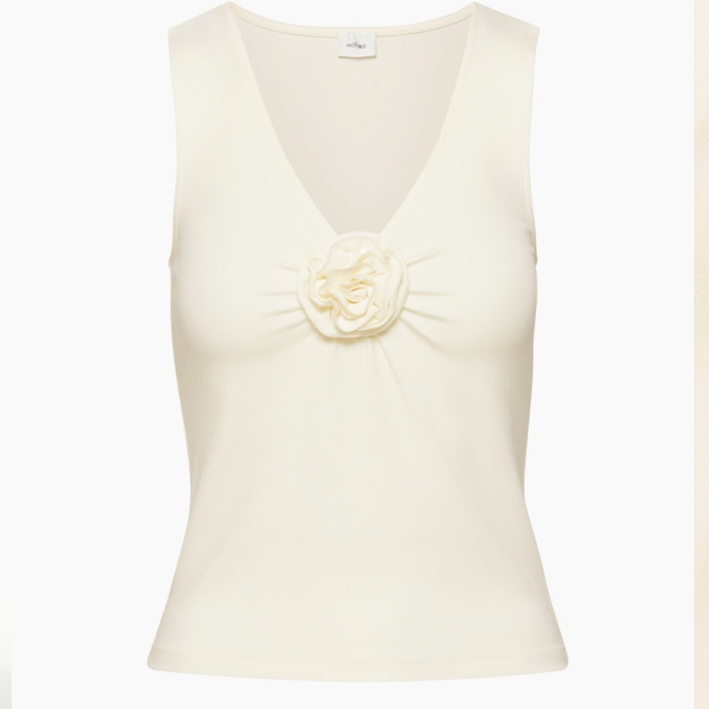 Aritzia Cream V-Neck Tank Top with Rosette